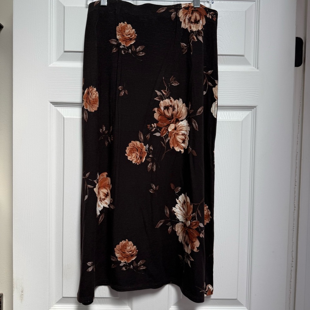 J. Jill Brown and Pink Floral Midi Skirt